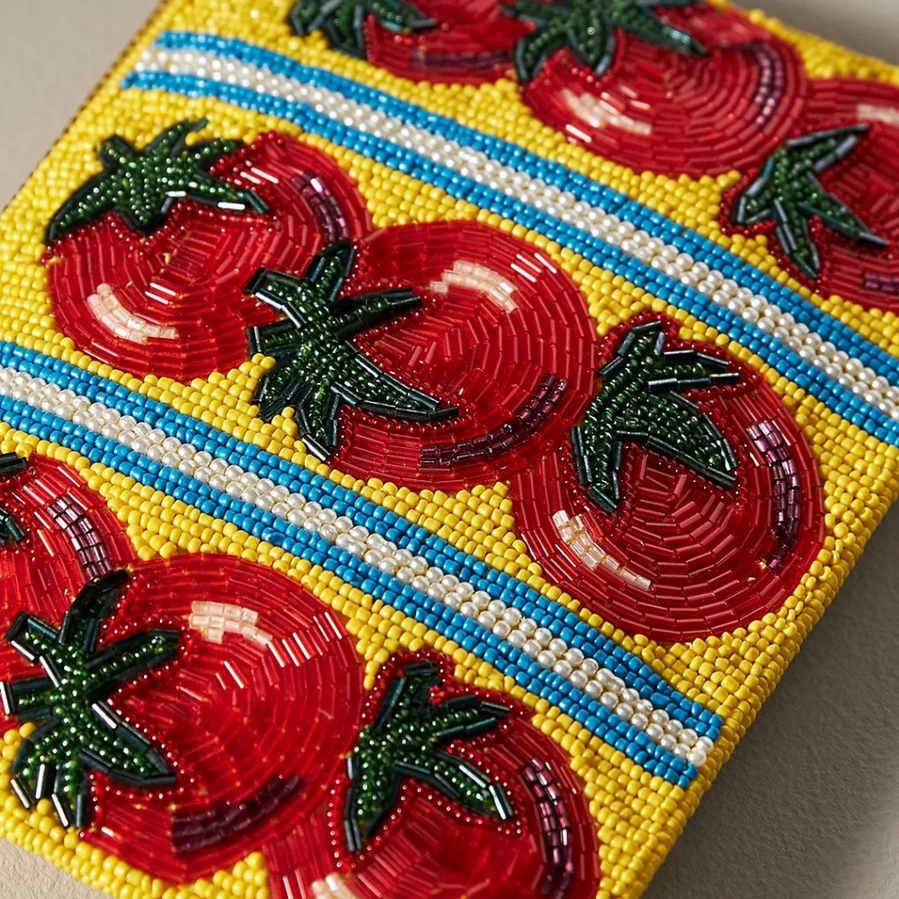 🌼 NWT Anthropologie tomato beaded clutch - Picture 3 of 5